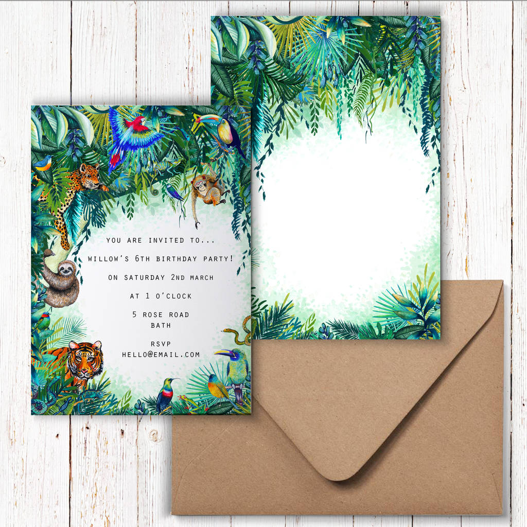 personalised jungle party invitations by charlotte jones design