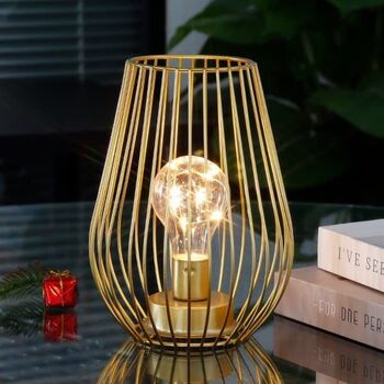 Gold Metal Cage Cordless Lantern Lamp, 3 of 6
