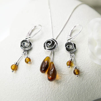 Sterling Silver Amber Rose Necklace, 4 of 5