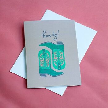 Turquoise Cowboy Boots Howdy Greeting Card, 2 of 2