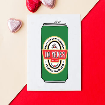 Personalised Beer 'Tin' 10th Anniversary Card, 3 of 3