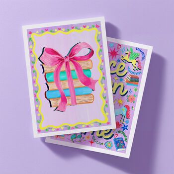 Pink And Lilac Books With Bow Nursery Print – Girls Room Wall Art, Children’s Library Illustration, 4 of 11