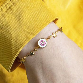 Gold Plated Stars Bracelet With Enamel Initial, 2 of 7