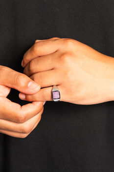 Gold Men's Purple Sugilite Gemstone Square Signet Ring, 9 of 11