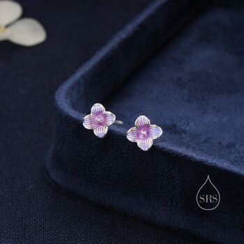 Sterling Silver Hand Painted Hydrangea Flower Stud Earrings, 2 of 10