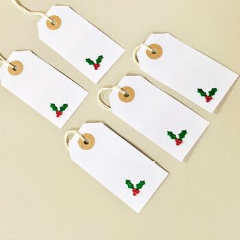 Set Of Five Christmas Glitter Holly Gift Tags, 2 of 2