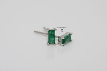 Silver Emerald Cz Stud Earrings, 5 of 6