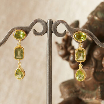 Green Peridot 18 K Gold And Silver Drop Earrings, 5 of 12