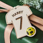 Personalised Football Shirt Christmas Gift Tag And Bag Of Chocolate Footballs, thumbnail 1 of 3