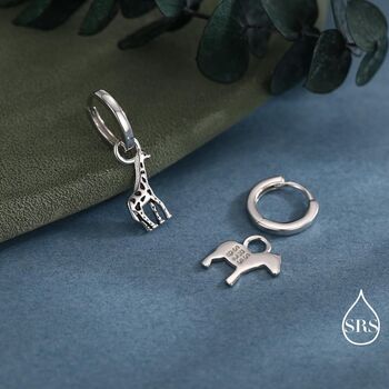Sterling Silver Mismatched Zebra And Giraffe Hoop Earrings, 4 of 12