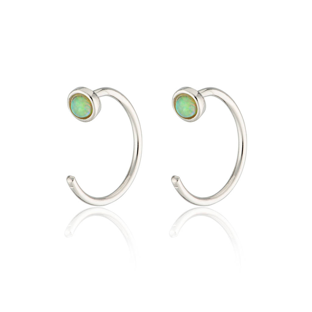 reverse green opal open hoop huggie earrings by scream pretty