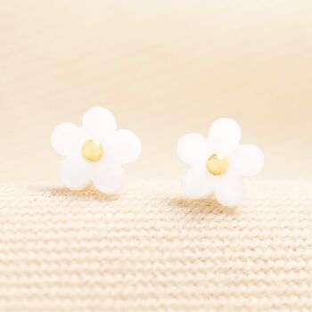 Tiny White Daisy Stud Earrings In Gold Plating, 2 of 4
