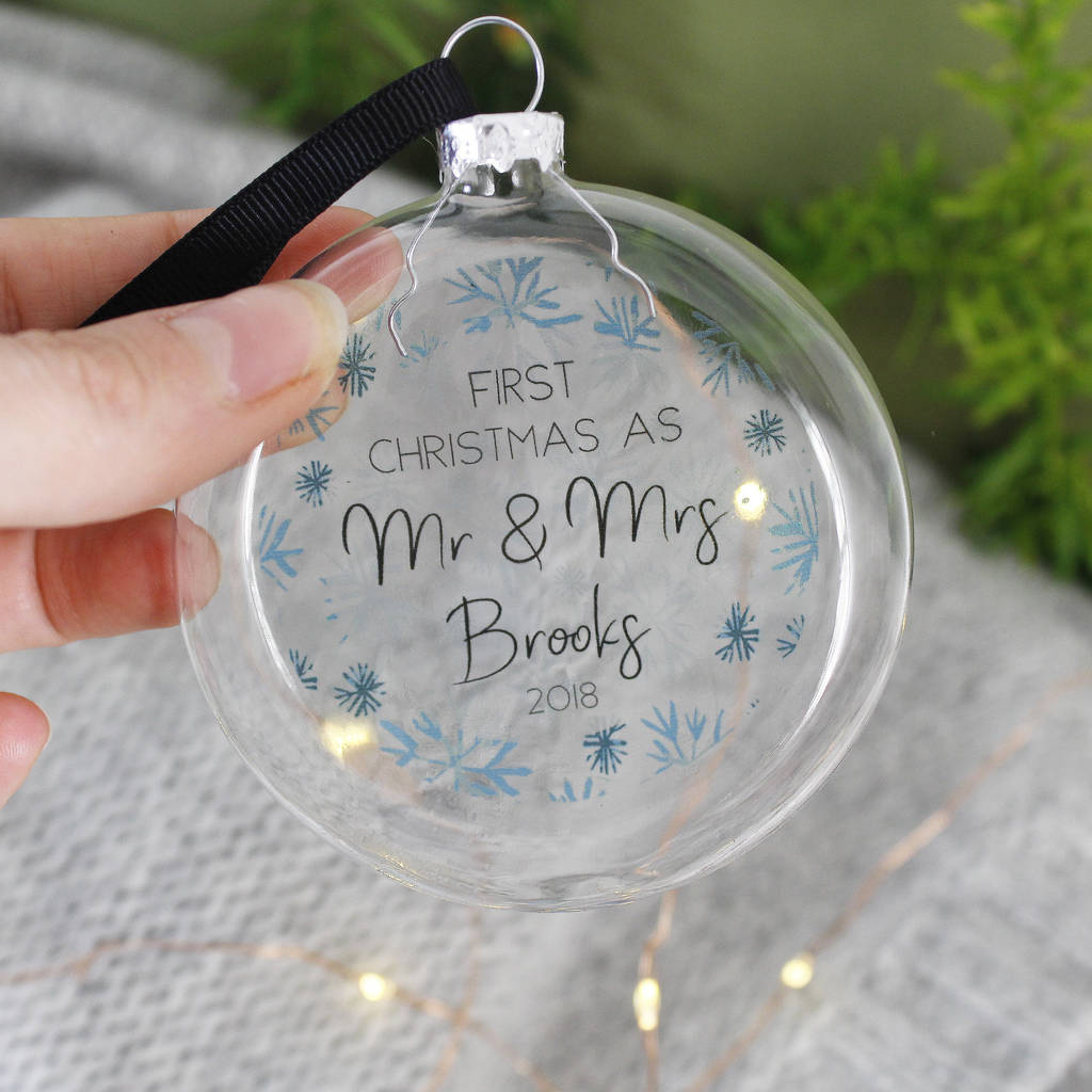Personalised '1st Christmas As Mr And Mrs' Flat Bauble, 1 of 6