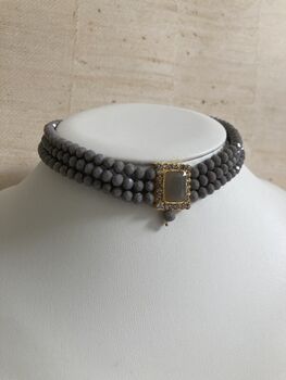 Grey 18 K Gold Plated Handcrafted Pearl Choker Set, 3 of 8