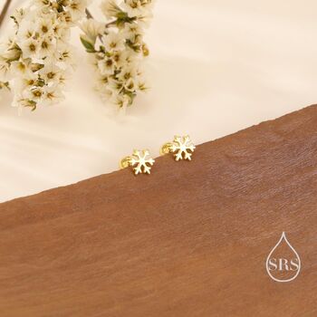 Snowflake Internally Threaded Flat Back Earrings In Sterling Silver, 6 of 11
