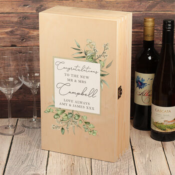 Eucalyptus Wedding Gift Double Wooden Wine Bottle Box, 4 of 4
