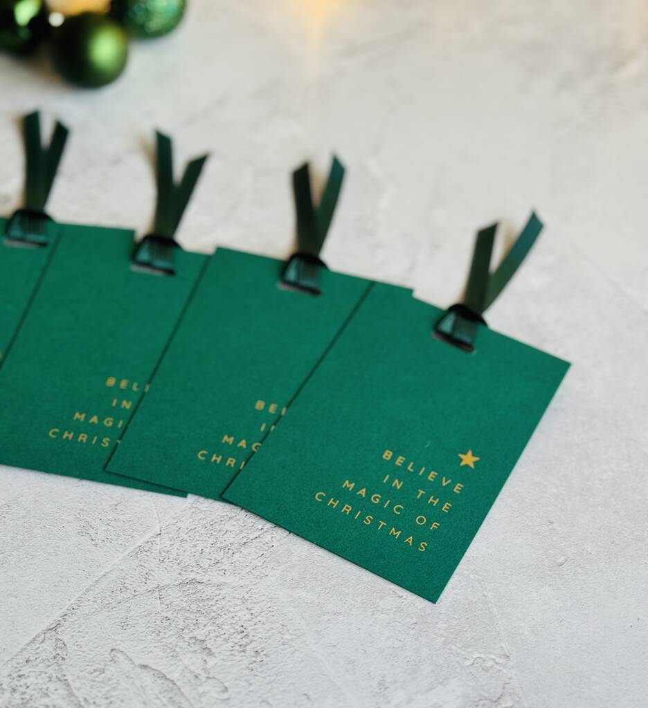 Christmas Green Gift Tags With Gold Foil Set Of Five, 1 of 4