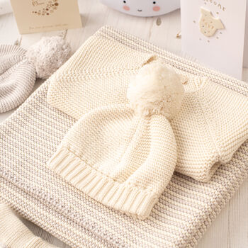Baby Cosy Cardigan And Cream Mini Stripe Blanket Set, 4 of 12