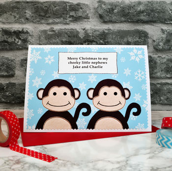 'Monkeys' Personalised Childrens Christmas Card, 3 of 4