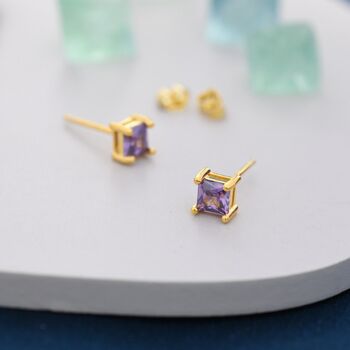 Princess Cut Amethyst Purple Stud Earrings, 7 of 12