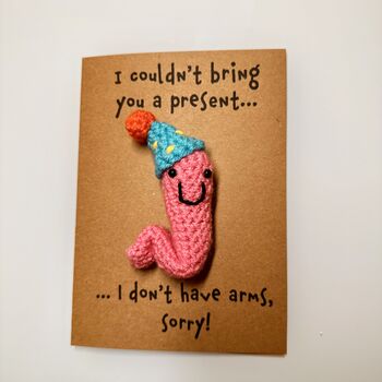 Funny Party Worm Crochet Birthday Card Handmade, 7 of 10