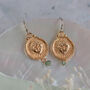 Helios Sun Coin Gold Drop Earrings, thumbnail 3 of 8