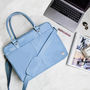 Personalised Blue Leather Oxford Zip Up Satchel, thumbnail 2 of 9