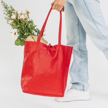 Red Leather Tote Shopper, 3 of 10