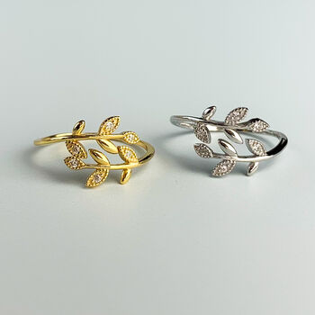 Sterling Silver Sparkly Leaf Vine Ring, 2 of 6