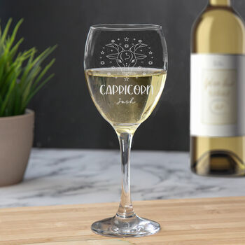 Engraved Zodiac Signs Design Wine Glass, 5 of 12