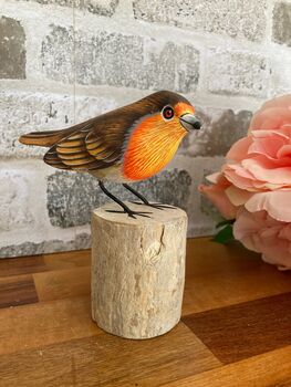 Robin Statue Sculpture Wooden Bird For Home Or Garden, 2 of 8