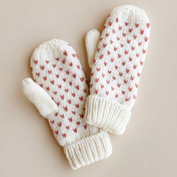 White And Pink Knitted Bobble Hat And Mittens Set, 6 of 8