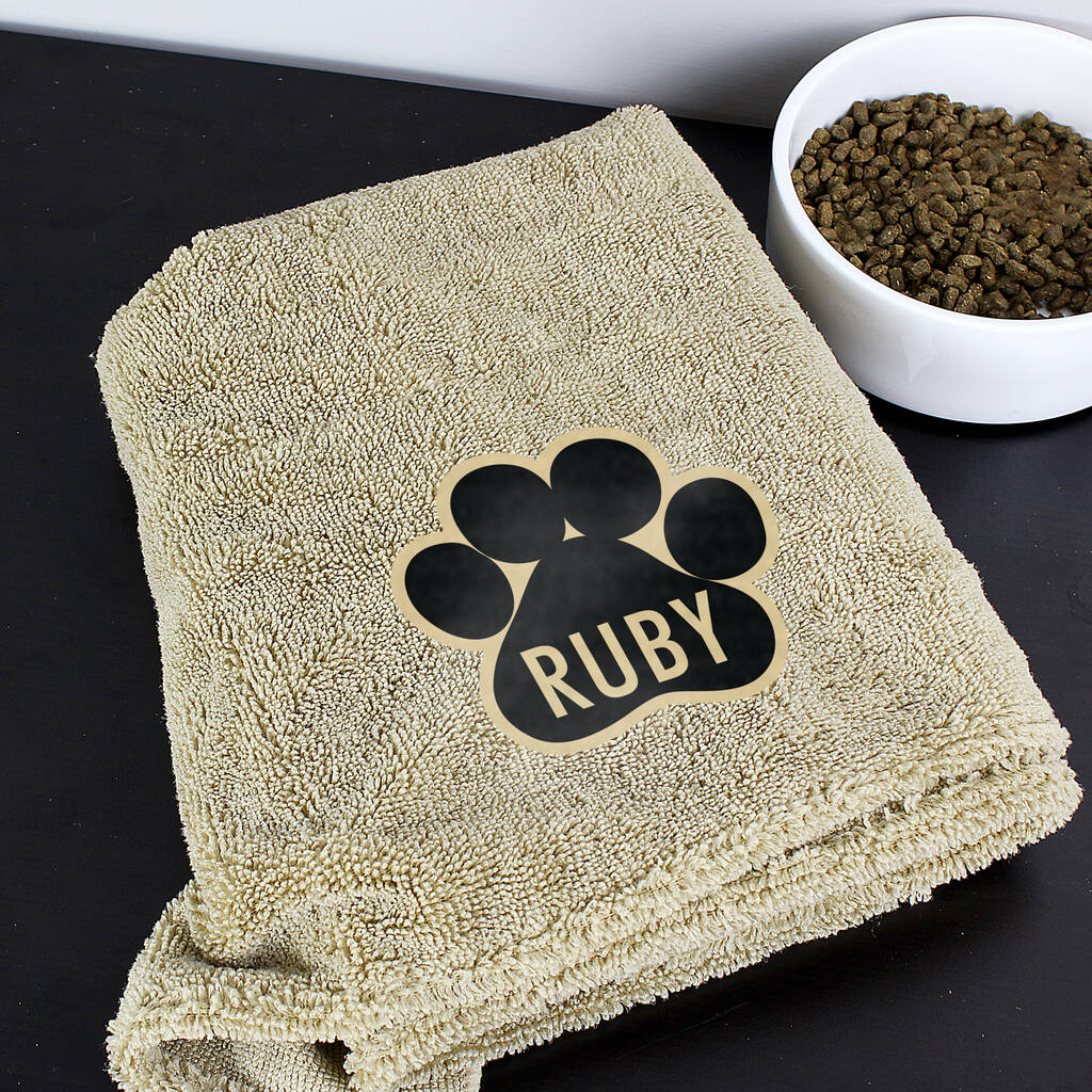 Personalised Paw Print Brown Microfiber Pet Towel, 1 of 7