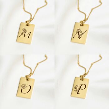 Personalised Birth Flower And Initial Tag Necklace, 7 of 12