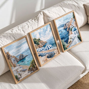 Set Of Three Santorini, Greece Watercolour Art Prints, 9 of 9