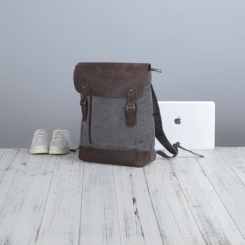 Canvas And Leather Zip Detail Backpack, 7 of 12