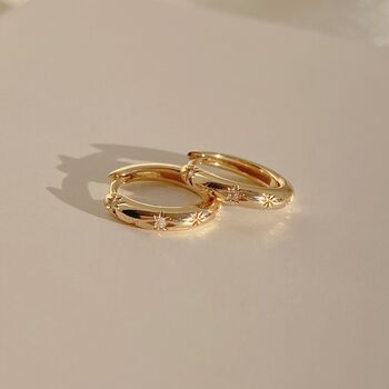 10k Solid Gold Diamond Celestial Hoop Earrings, 2 of 4