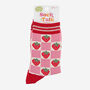Women's Strawberry Checkered Bamboo Socks Pink Red, thumbnail 3 of 4