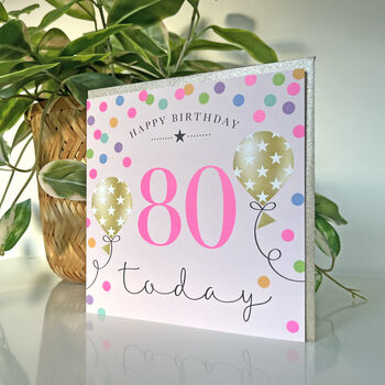 Balloon Brights 80th Birthday Card Pink, 2 of 2