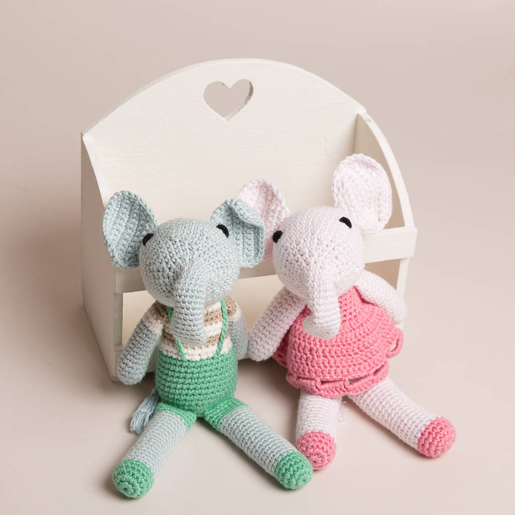 Image of Hand Crochet Little Elephant, Green/Pink