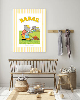Babar The Elephant Stripy Gardening Nursery Art Print, 3 of 4