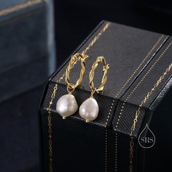 Dangling Baroque Pearl Braided Hoop Earrings, 6 of 9