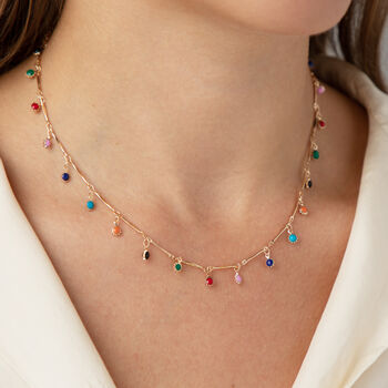Rainbow Multicoloured Stone Drop Necklace, 2 of 6
