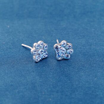 Blue Cz Stone Paw Print Stud Earrings, 3 of 7
