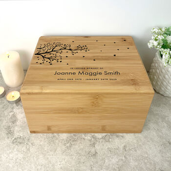 Personalised Bamboo Urn For Cremation Ashes Branch Of Love Design, 2 of 12