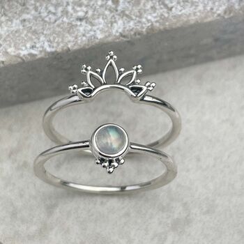 Sterling Silver Moonstone Boho Stacking Ring Pair, 9 of 12