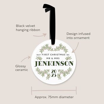 First Christmas Married Personalised Ceramic Bauble, 4 of 8