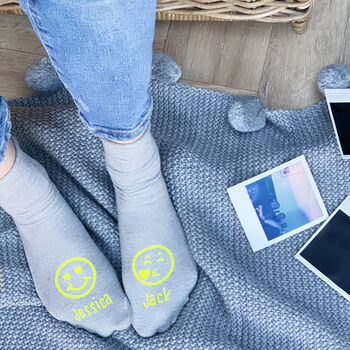 Neon Couples Smiley Face Personalised Socks, 2 of 4