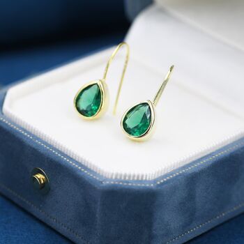 Emerald Green Droplet Drop Hook Earrings, 7 of 11