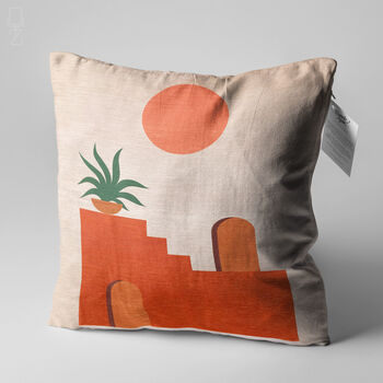 Minimalist Cushion Cover With Sun, Plant And Stairs, 3 of 7